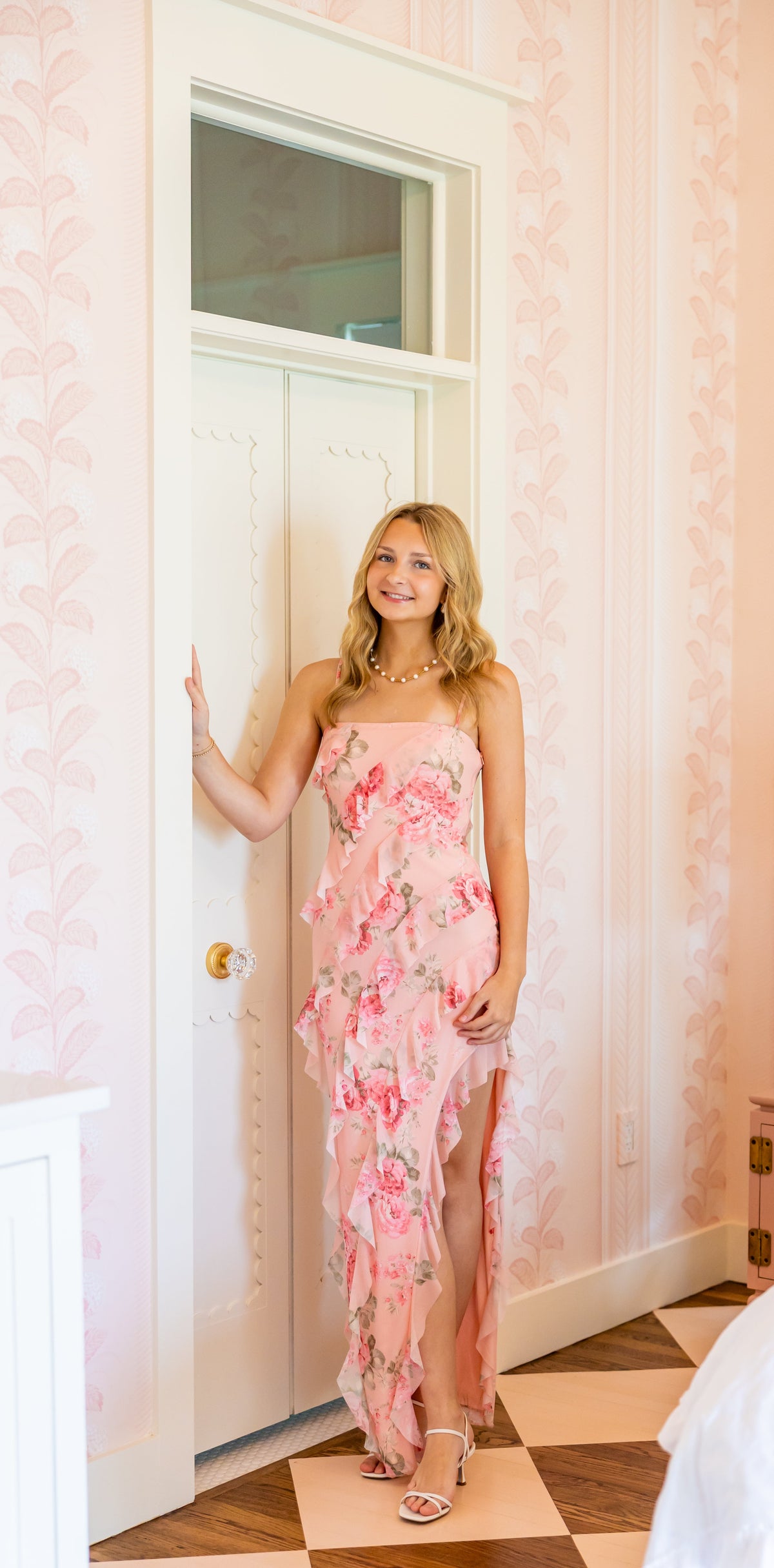 Peach and Rose Blossum Floral Maxi Dress