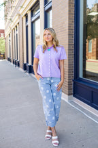 Purple Short Sleeve Sweater Cardigan