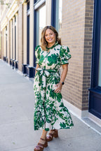 Hunter Green and Cream Belted Midi Dress
