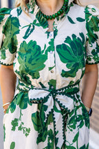 Hunter Green and Cream Belted Midi Dress