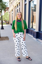 Cream Black Polka Dot Denim Pants