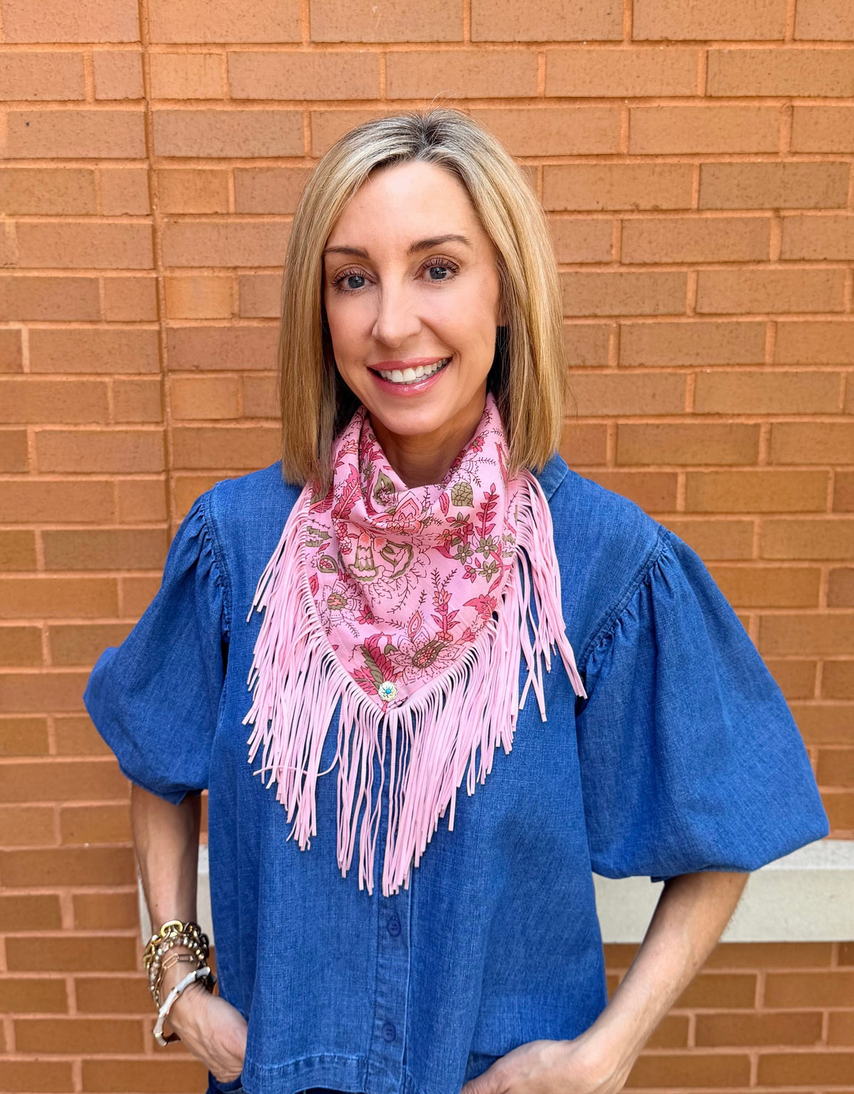 OL Pink and Olive Floral Fringe Scarf