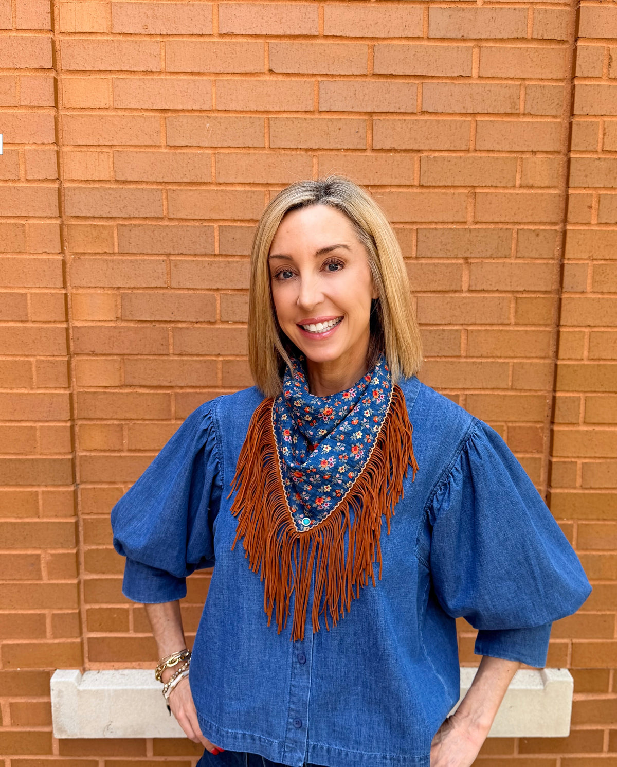 OL Midnight Floral Cinnamon Fringe Scarf