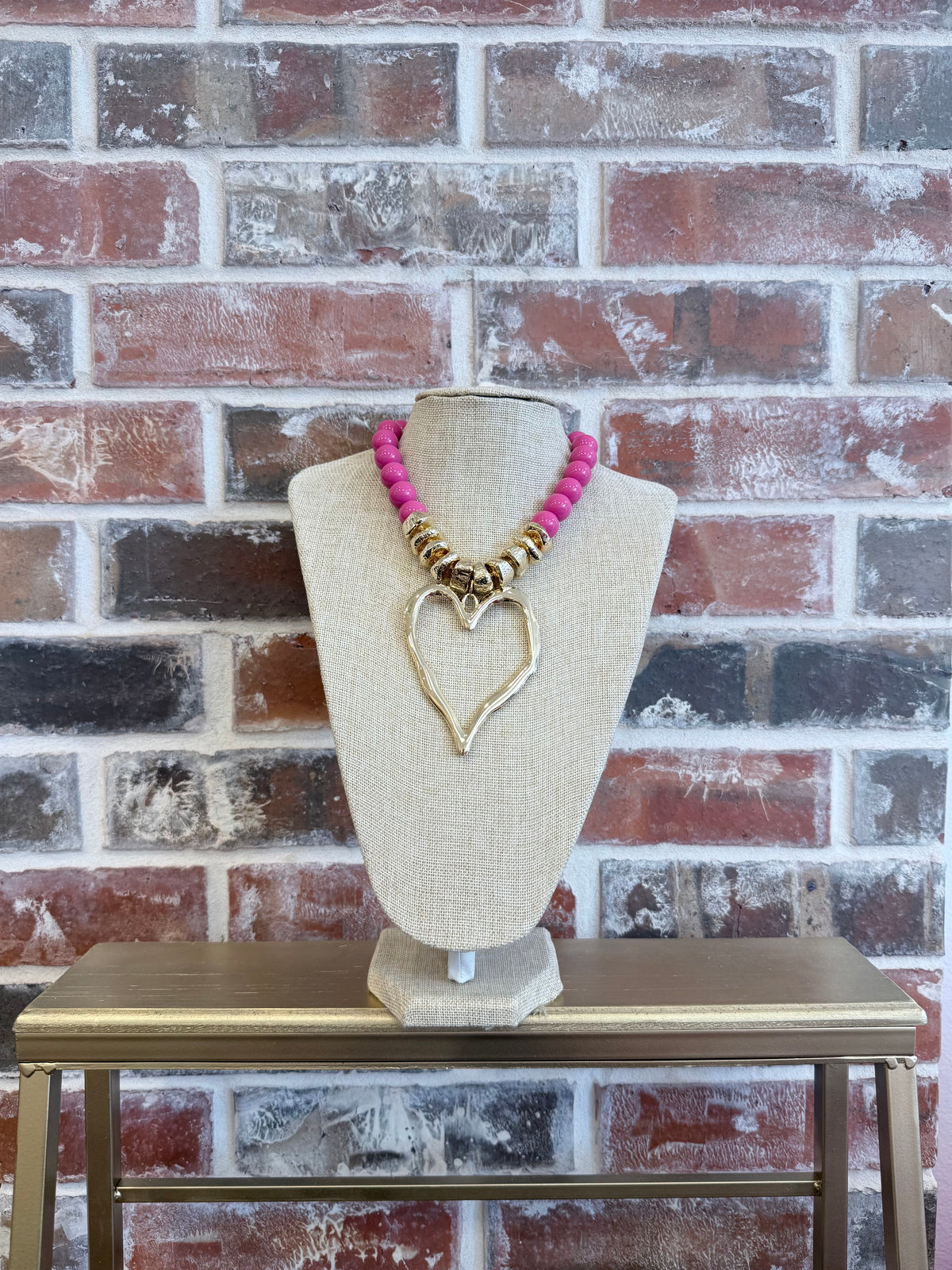 Chunky Heart Necklace Pink
