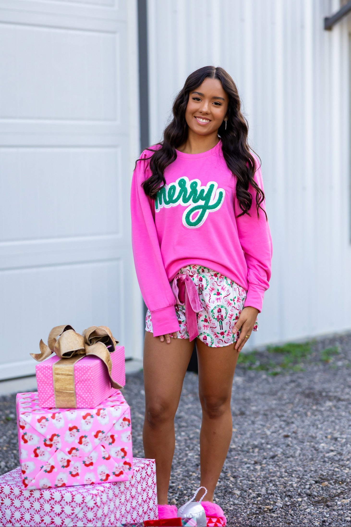 Merry Bubblegum Puff-Sleeve Sweatshirt