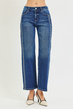 OL Risen Mid Rise Embroidered Detail Denim Jeans