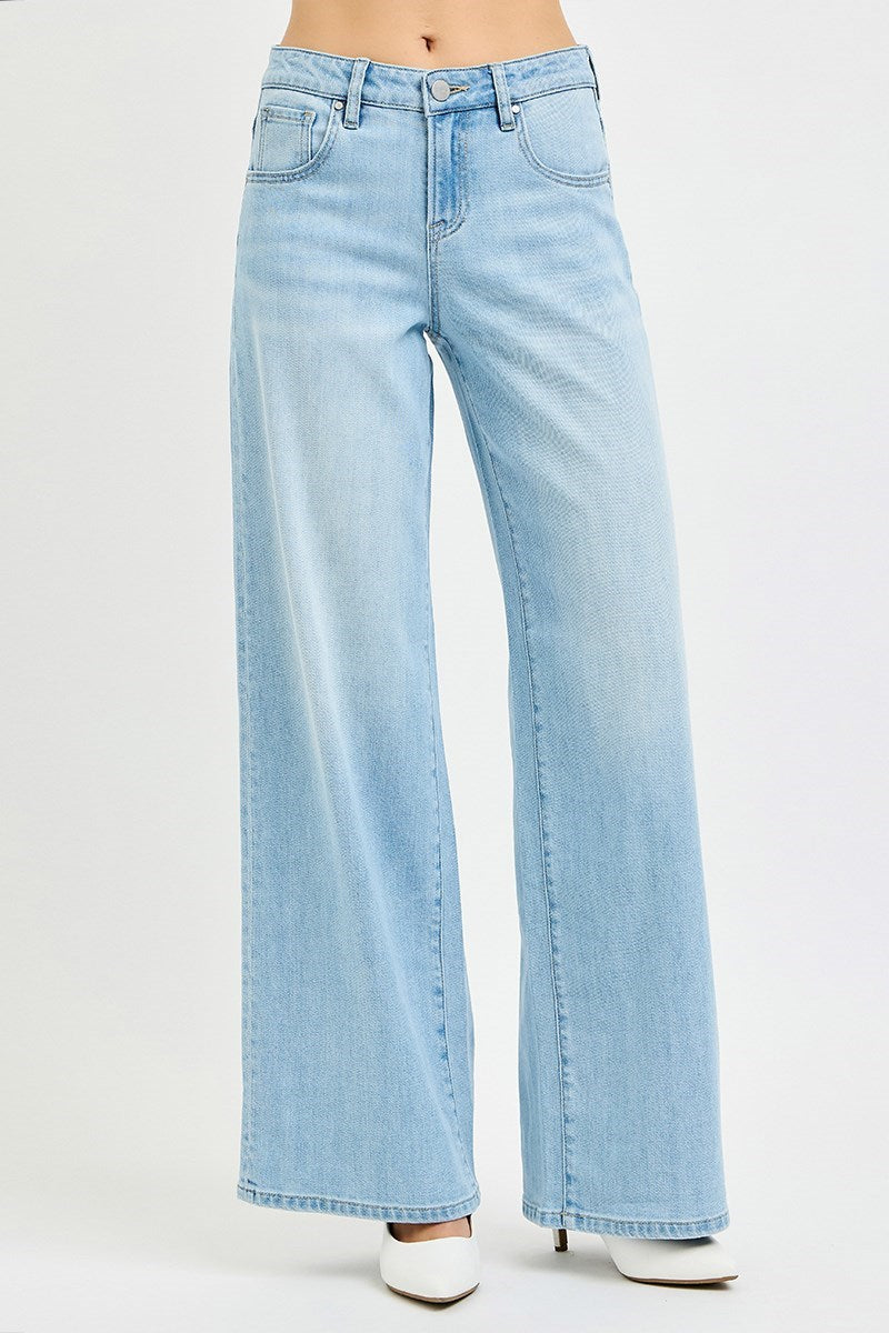 Risen Comfy Wide Leg Denim Jeans