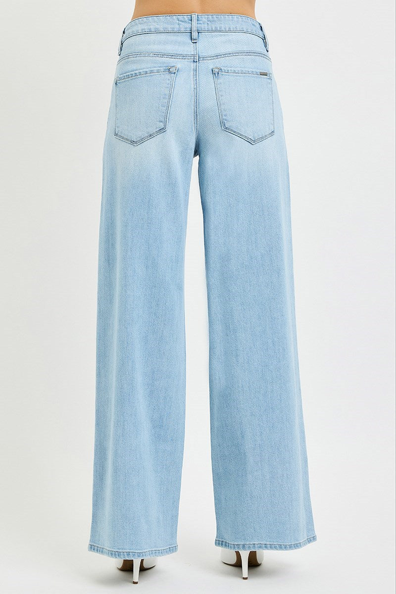 Risen Comfy Wide Leg Denim Jeans