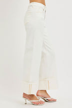 Risen Cream Cropped and Cuffed Denim Jeans