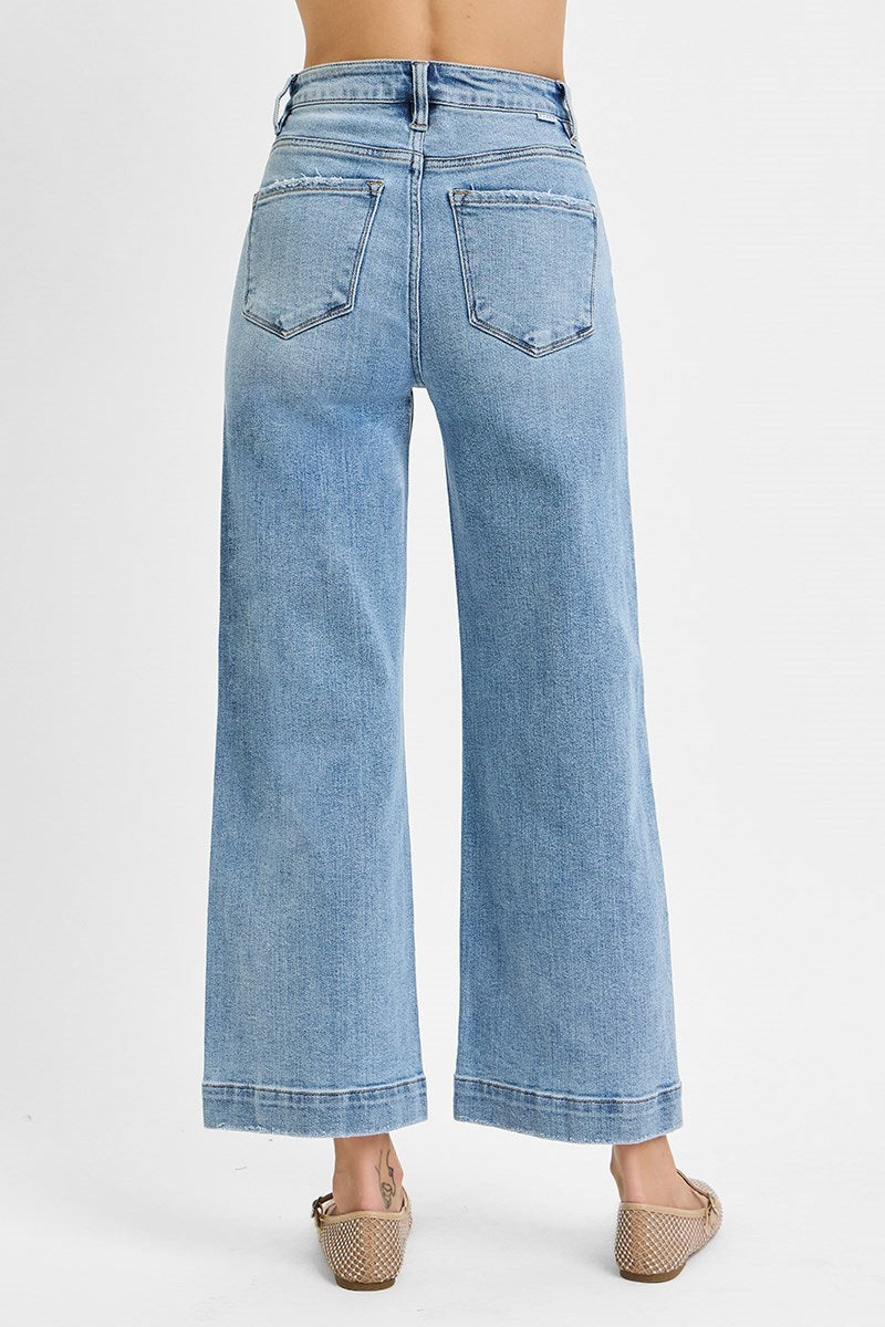 Risen Crop Wide Leg Denim Jeans
