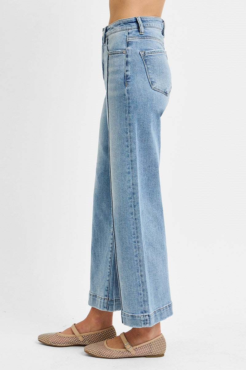 Risen Crop Wide Leg Denim Jeans