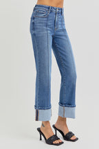 Risen High Rise Ankle Cuffed Denim Jeans