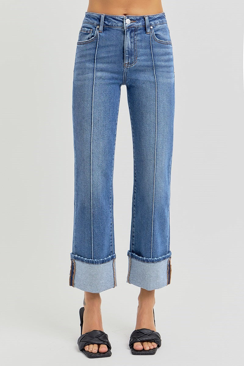 Risen High Rise Ankle Cuffed Denim Jeans
