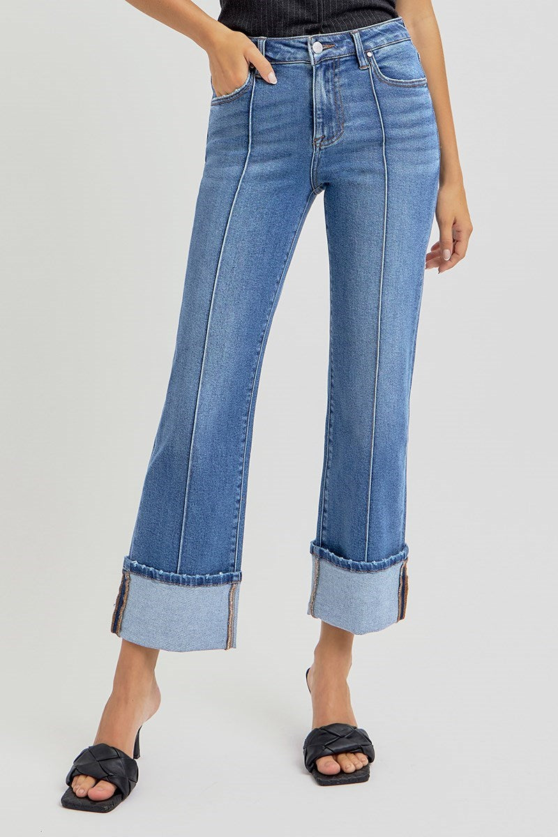 Risen High Rise Ankle Cuffed Denim Jeans
