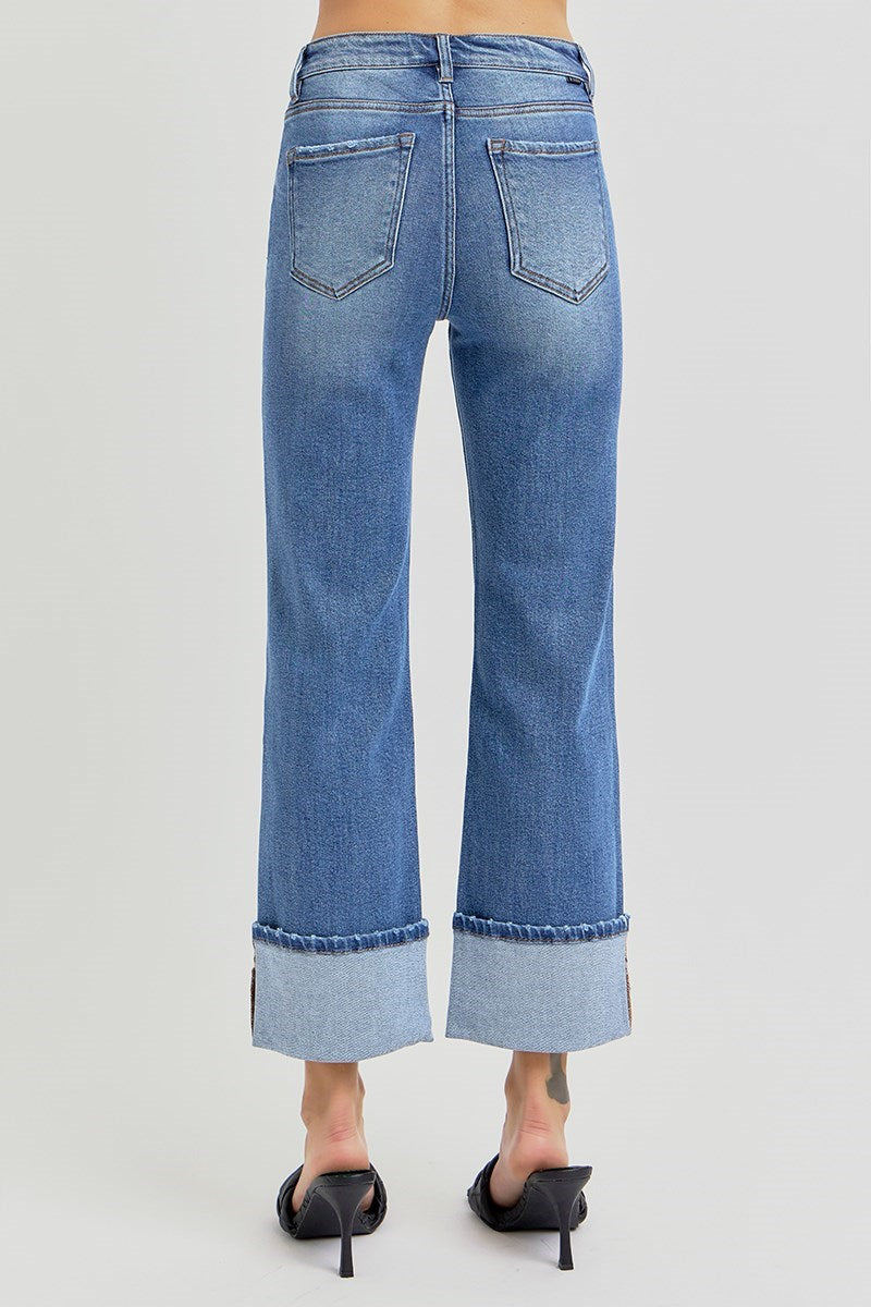 Risen High Rise Ankle Cuffed Denim Jeans