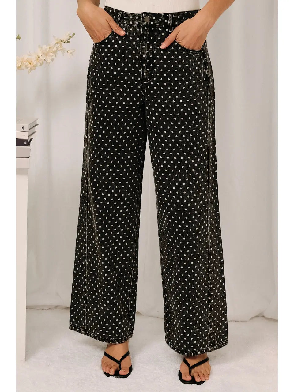 OL Black White Polka Dot Denim Jeans