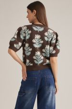 OL Brown Aqua Fall Leaf Cardigan Sweater