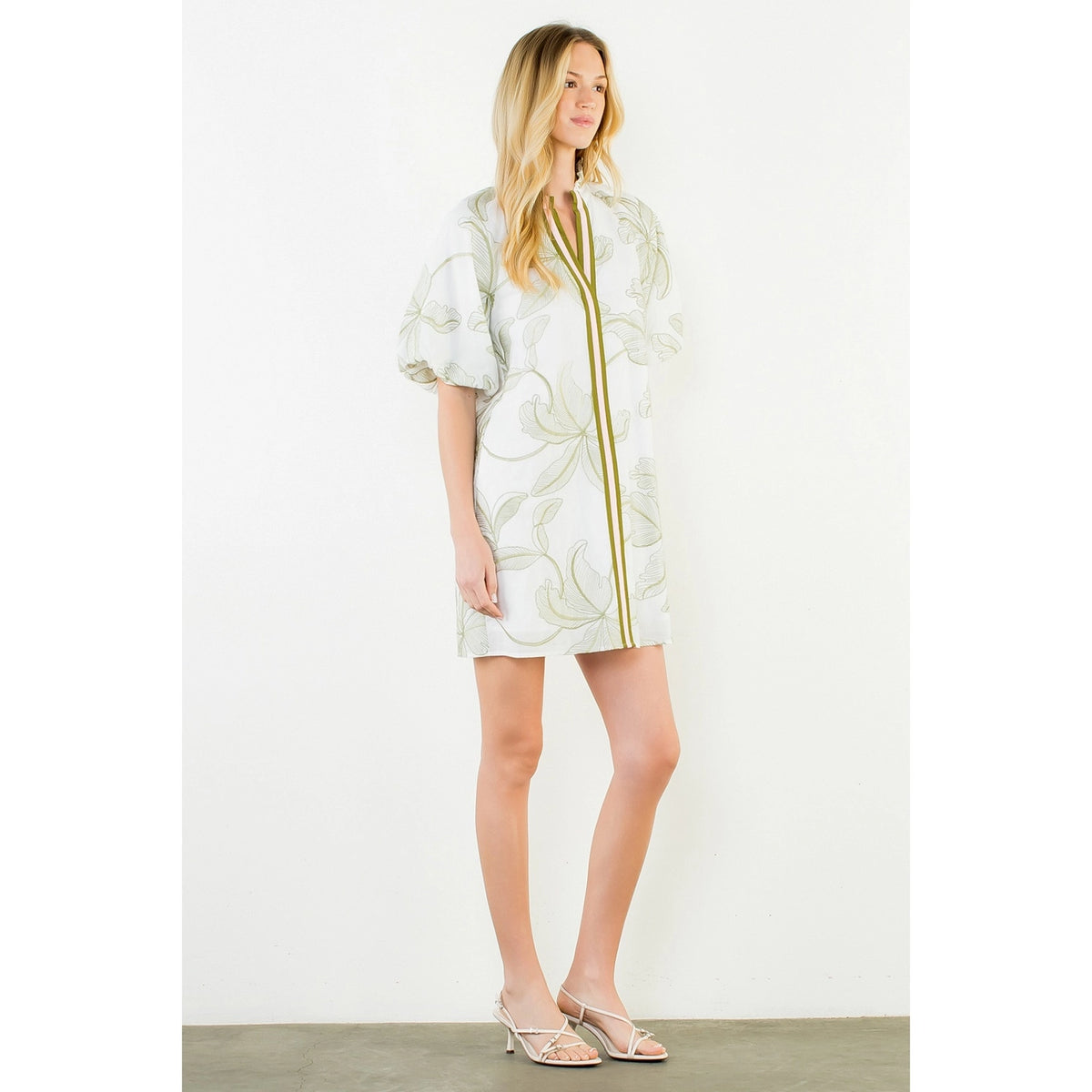 THML White Leaf Embroidered Dress
