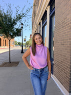 Pinky Purple High Neck Sleeveless Top