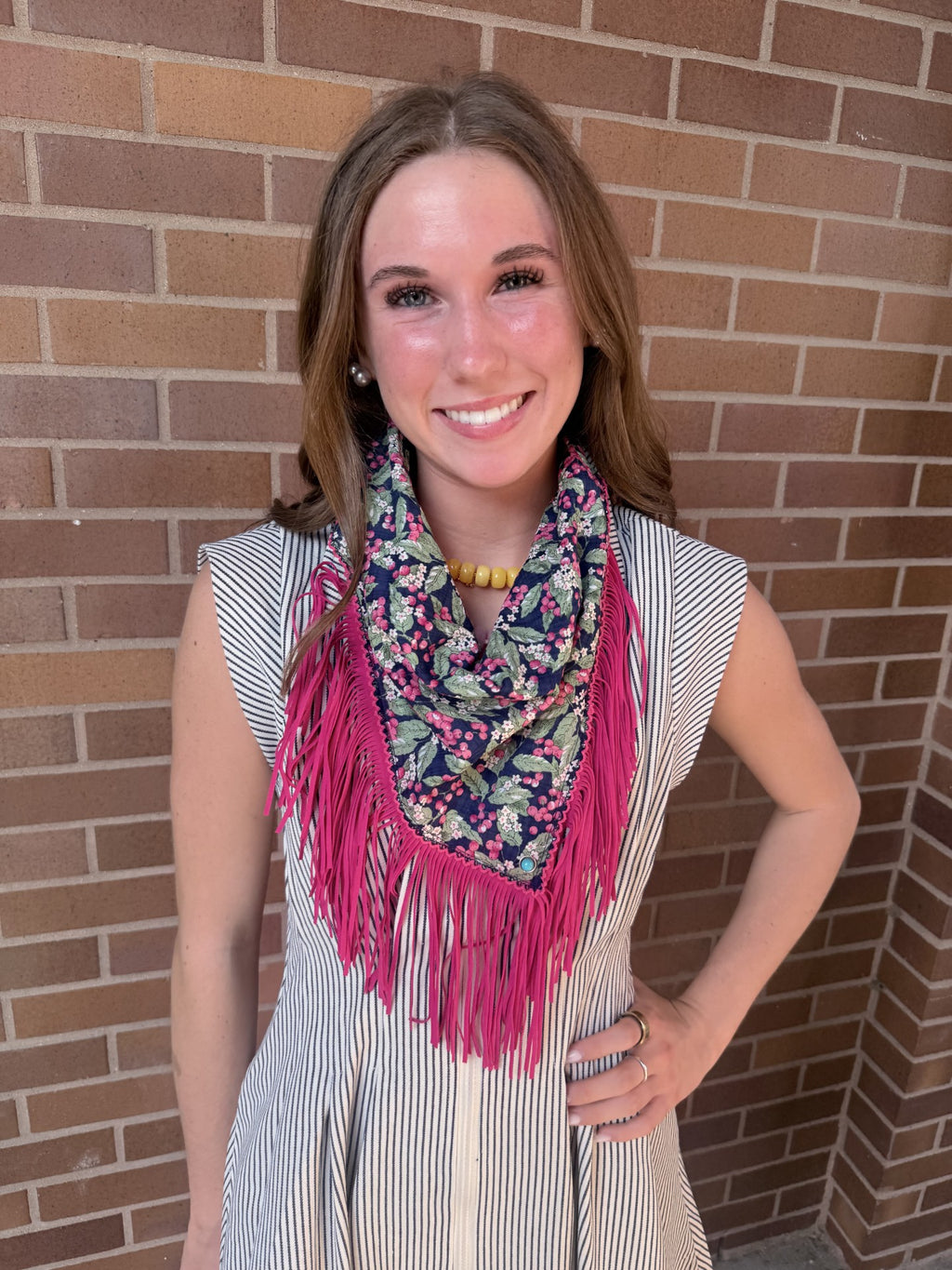 Navy and Berry Fringe Scarf