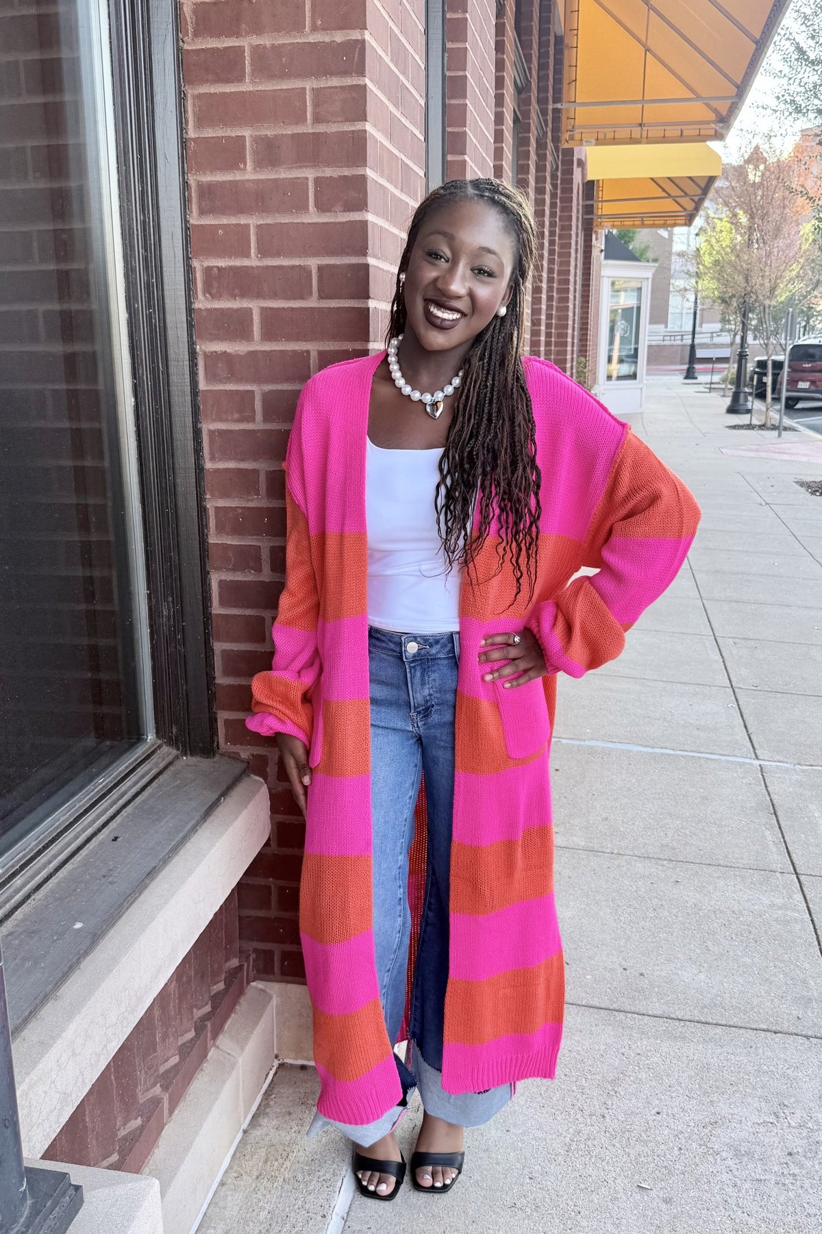 Pink and Orange Striped Duster Cardigan