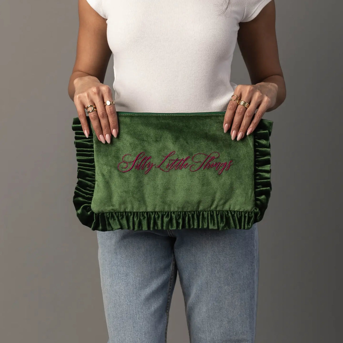 Velvet "Silly Little Things" Ruffle Travel Pouch
