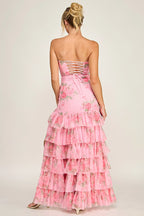 Pink Floral Beaded Maxi Dress