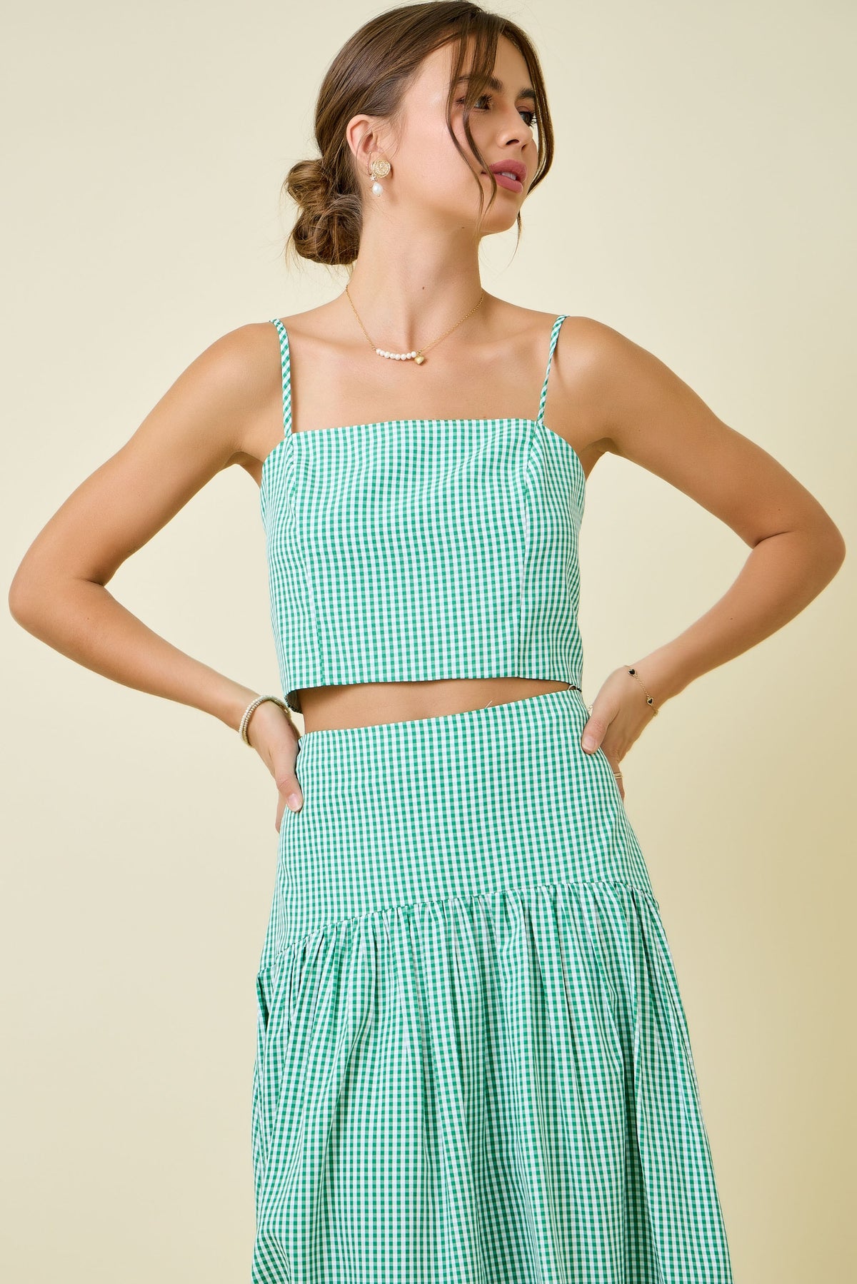 Green Gingham Skirt Set